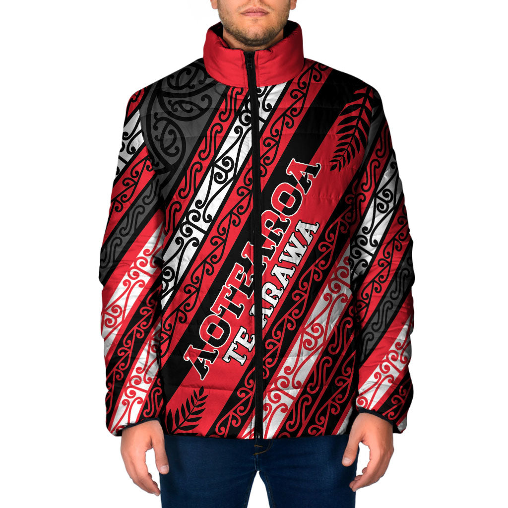 Personalised Aotearoa Te Arawa Padded Jacket New Zealand Maori Tribal Fern Pattern DT05 Men Red - Polynesian Pride
