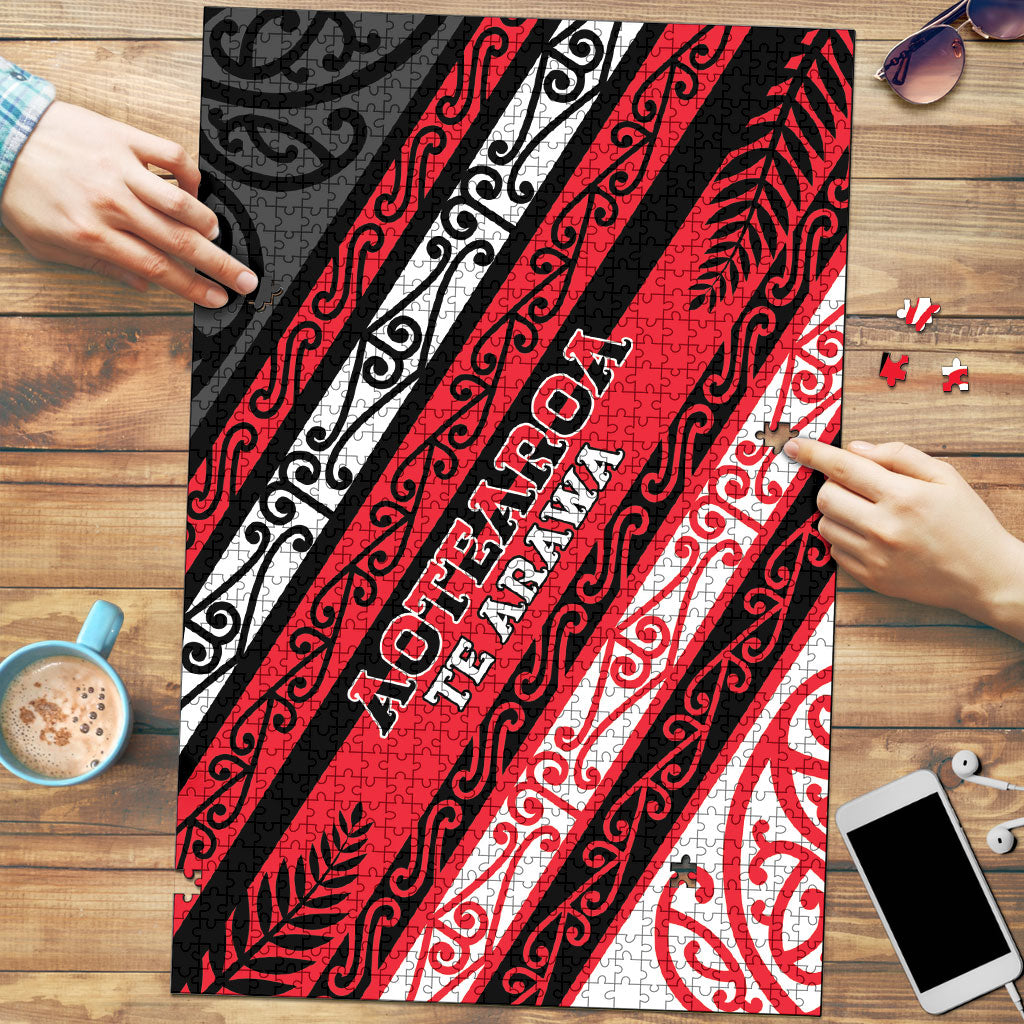 Aotearoa Te Arawa Puzzle New Zealand Maori Tribal Fern Pattern DT05 Red - Polynesian Pride