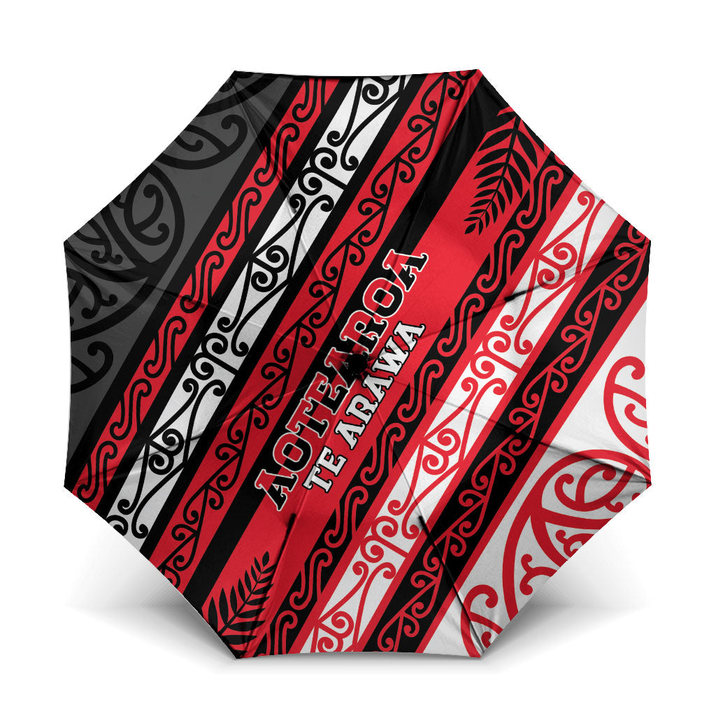 Aotearoa Te Arawa Umbrella New Zealand Maori Tribal Fern Pattern DT05 One Size Folded 11.42 inch Opened Diameter 37.4 inch Red - Polynesian Pride
