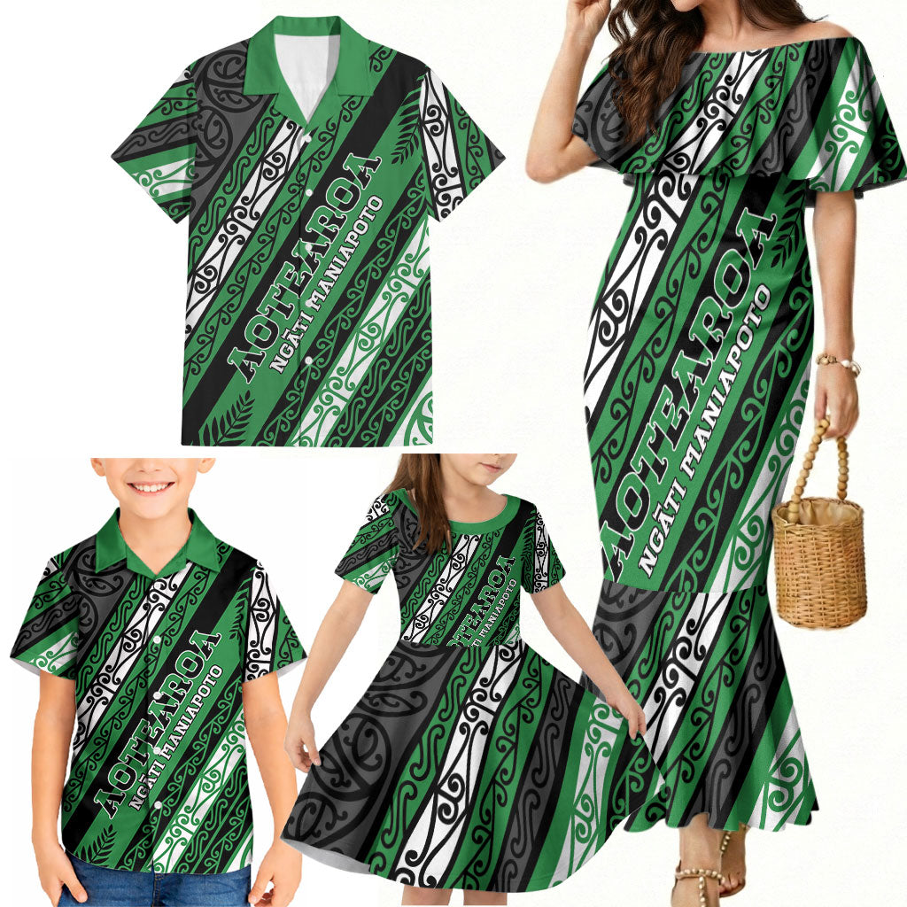 Personalised Aotearoa Ngati Maniapoto Family Matching Mermaid Dress and Hawaiian Shirt New Zealand Maori Tribal Fern Pattern DT05 - Polynesian Pride