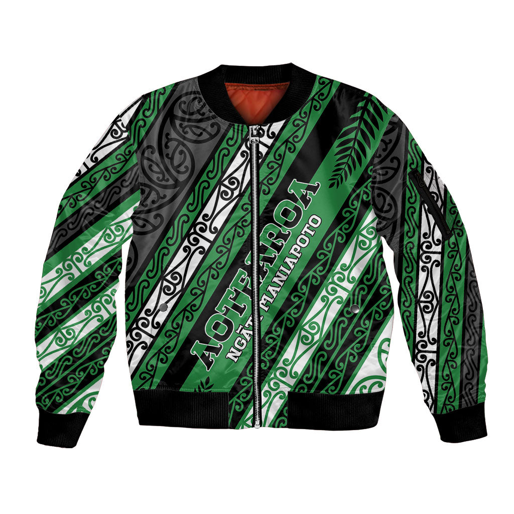 Personalised Aotearoa Ngati Maniapoto Sleeve Zip Bomber Jacket New Zealand Maori Tribal Fern Pattern