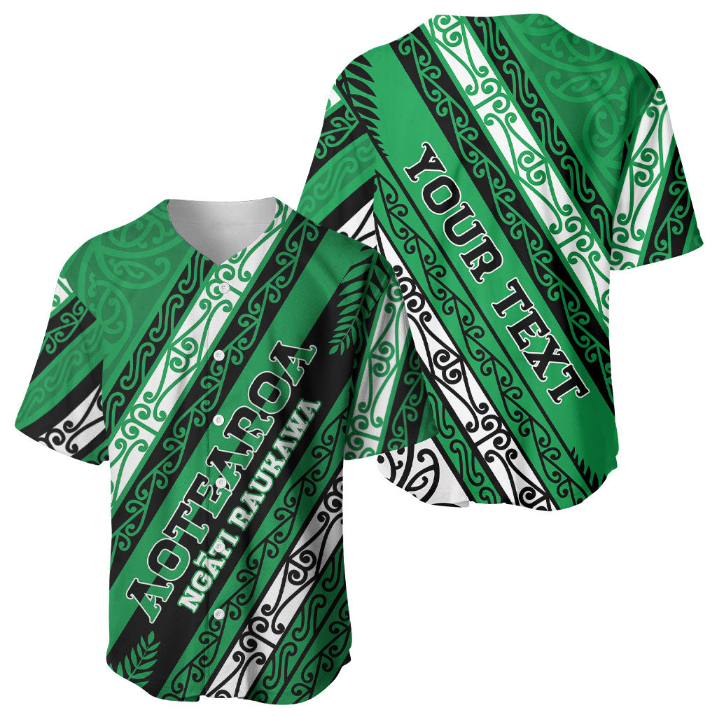 Personalised Aotearoa Ngati Raukawa Baseball Jersey New Zealand Maori Tribal Fern Pattern