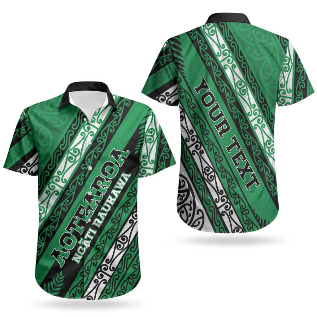 Personalised Aotearoa Ngati Raukawa Couples Matching Off Shoulder Short Dress and Hawaiian Shirt New Zealand Maori Tribal Fern Pattern