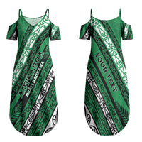 Personalised Aotearoa Ngati Raukawa Couples Matching Summer Maxi Dress and Long Sleeve Button Shirt New Zealand Maori Tribal Fern Pattern