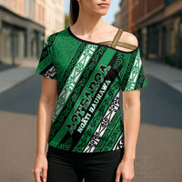 Personalised Aotearoa Ngati Raukawa Cross Shoulder Shirt New Zealand Maori Tribal Fern Pattern
