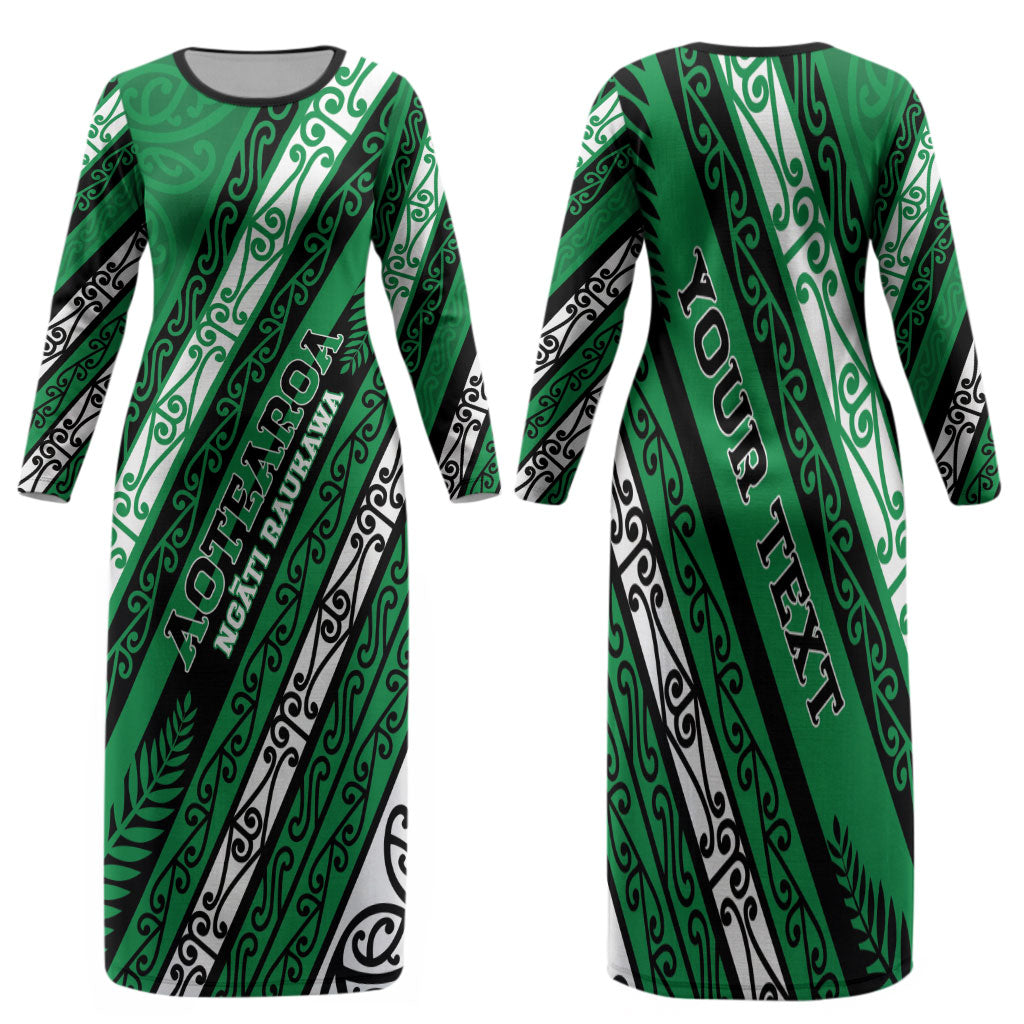 Personalised Aotearoa Ngati Raukawa Family Matching Long Sleeve Bodycon Dress and Hawaiian Shirt New Zealand Maori Tribal Fern Pattern