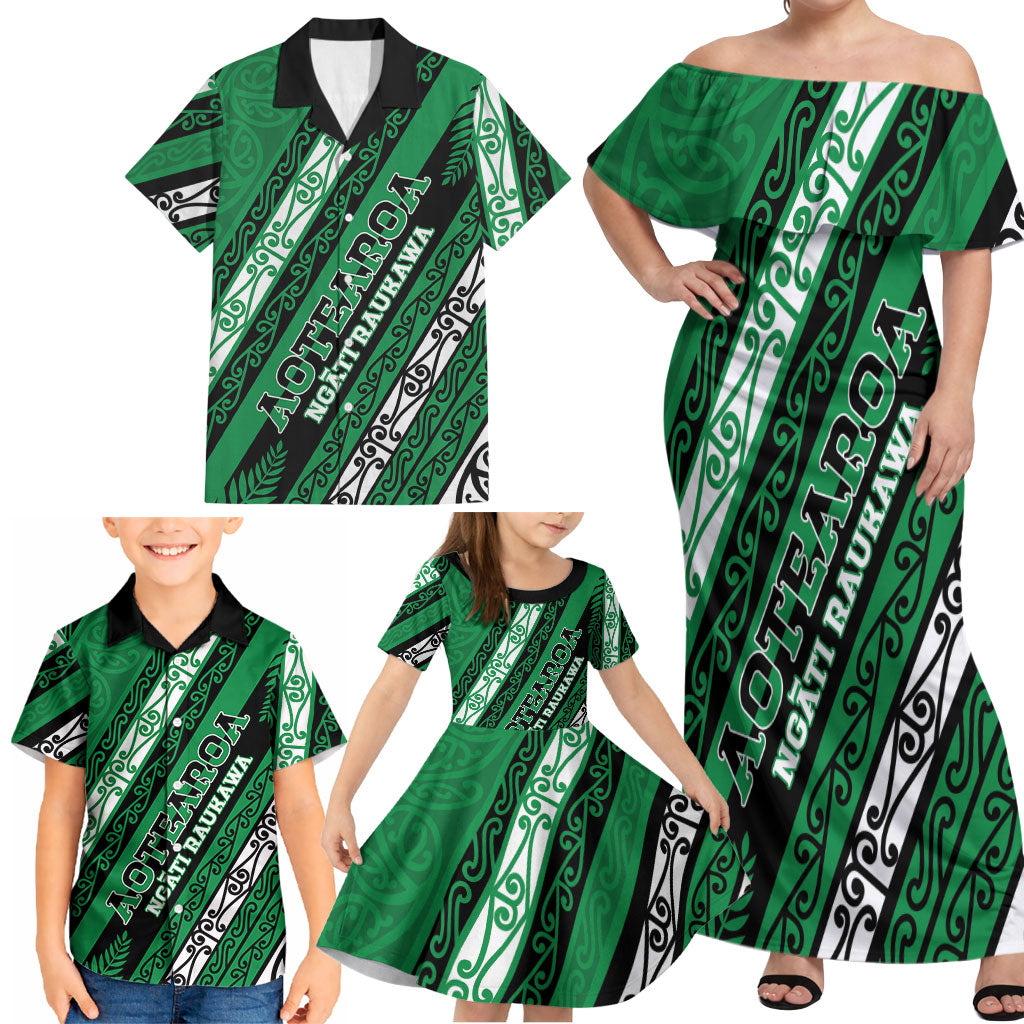 Personalised Aotearoa Ngati Raukawa Family Matching Off Shoulder Maxi Dress and Hawaiian Shirt New Zealand Maori Tribal Fern Pattern DT05 - Polynesian Pride