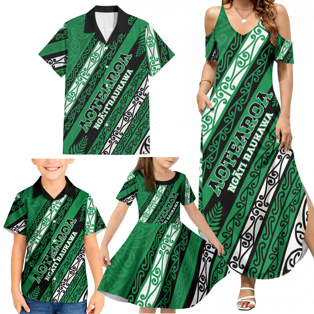 Personalised Aotearoa Ngati Raukawa Family Matching Summer Maxi Dress and Hawaiian Shirt New Zealand Maori Tribal Fern Pattern DT05 - Polynesian Pride