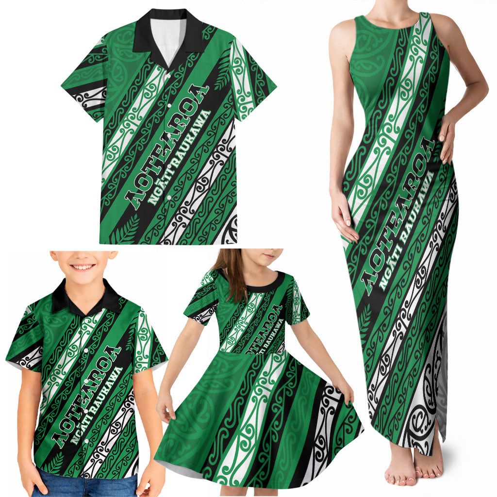 Personalised Aotearoa Ngati Raukawa Family Matching Tank Maxi Dress and Hawaiian Shirt New Zealand Maori Tribal Fern Pattern