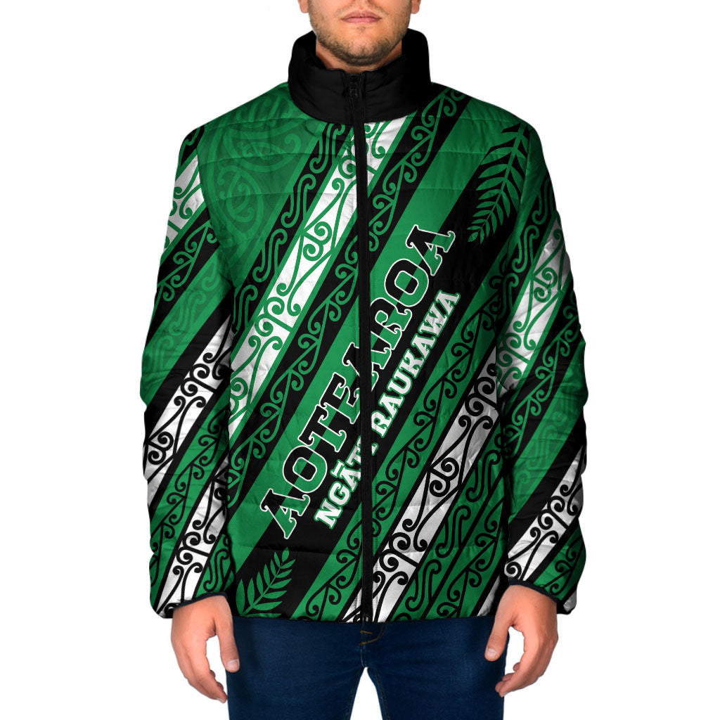 Personalised Aotearoa Ngati Raukawa Padded Jacket New Zealand Maori Tribal Fern Pattern DT05 Men Green - Polynesian Pride
