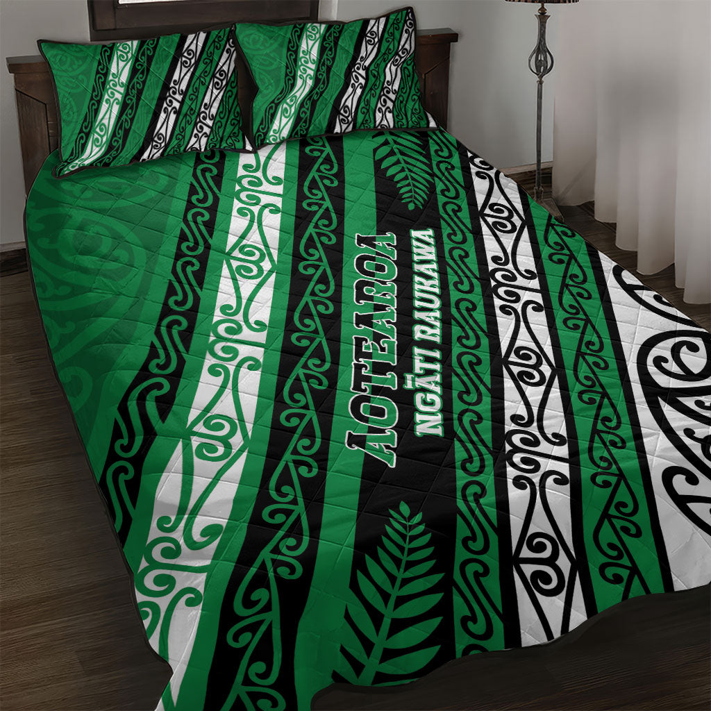 Aotearoa Ngati Raukawa Quilt Bed Set New Zealand Maori Tribal Fern Pattern DT05 Green - Polynesian Pride