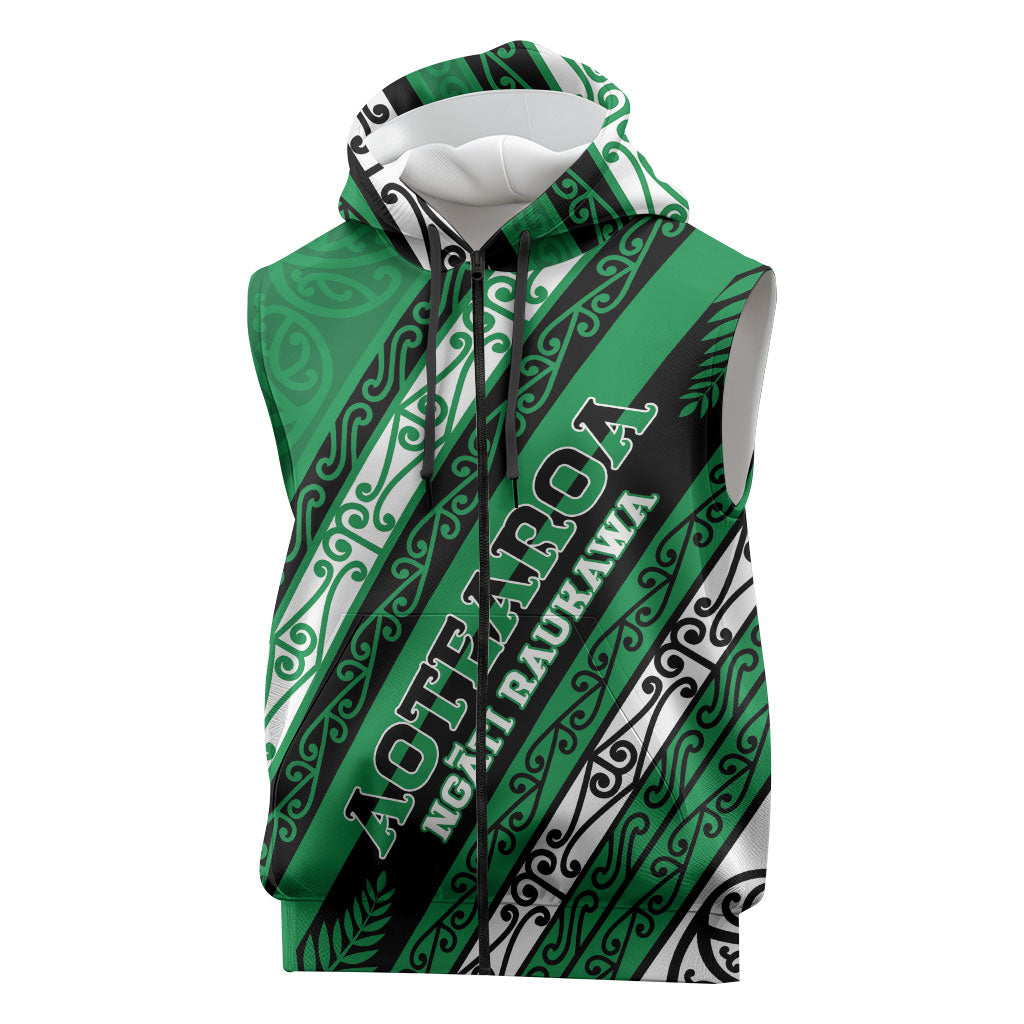 Personalised Aotearoa Ngati Raukawa Sleeveless Zip Hoodie New Zealand Maori Tribal Fern Pattern DT05 Green - Polynesian Pride