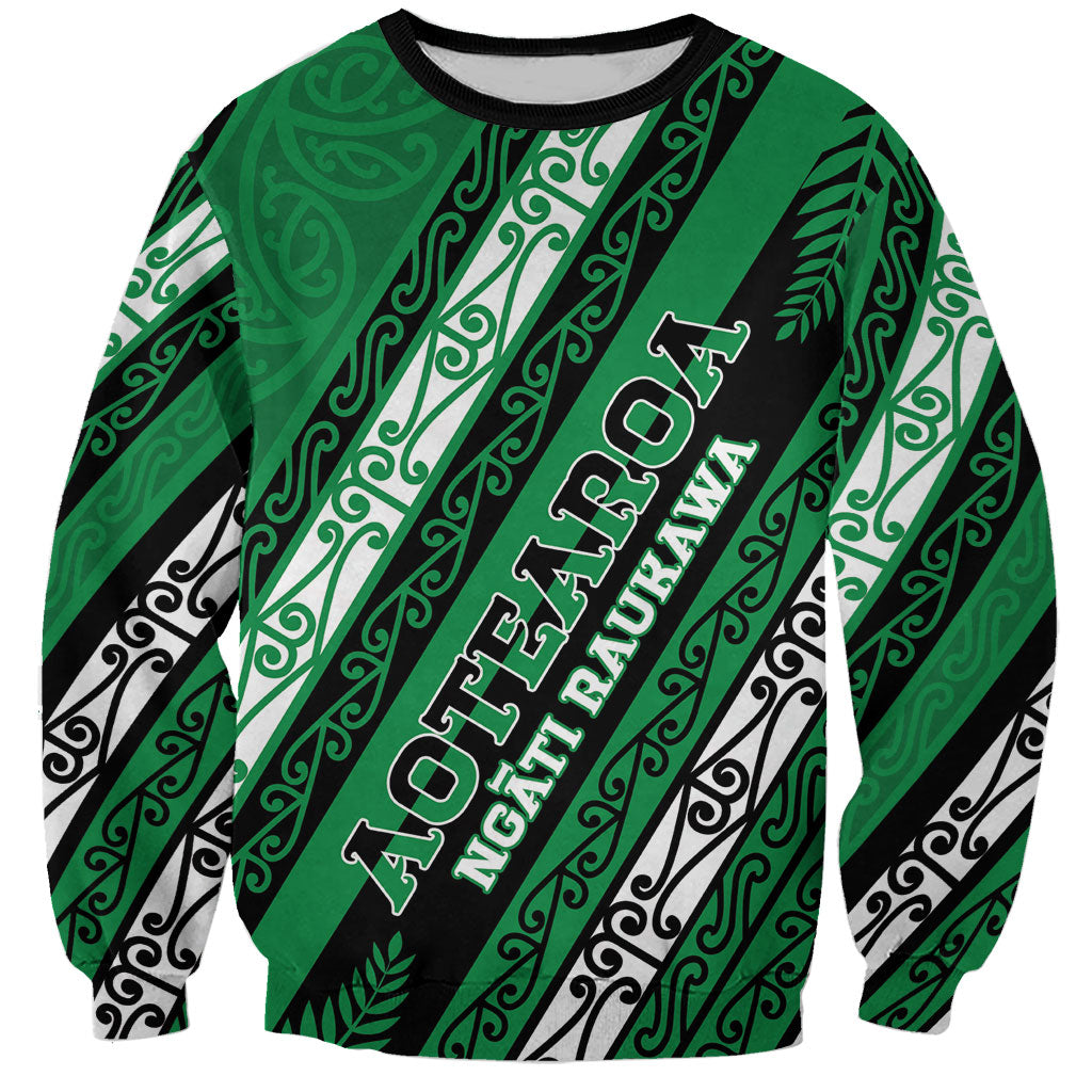 Personalised Aotearoa Ngati Raukawa Sweatshirt New Zealand Maori Tribal Fern Pattern DT05 Unisex Green - Polynesian Pride