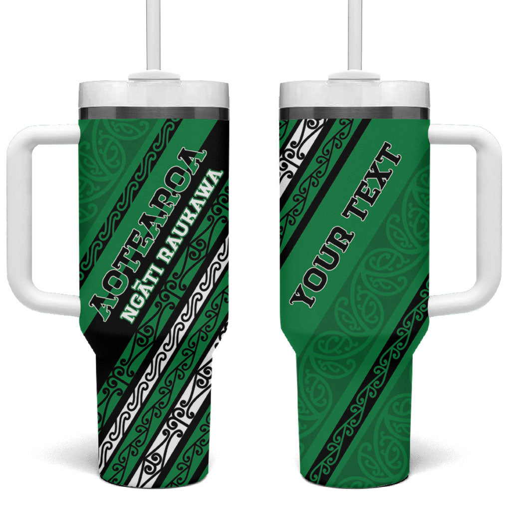 Personalised Aotearoa Ngati Raukawa Tumbler With Handle New Zealand Maori Tribal Fern Pattern DT05 One Size: 40 oz Green - Polynesian Pride