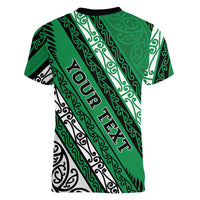 Personalised Aotearoa Ngati Raukawa Women V-Neck T-Shirt New Zealand Maori Tribal Fern Pattern