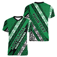 Personalised Aotearoa Ngati Raukawa Women V-Neck T-Shirt New Zealand Maori Tribal Fern Pattern