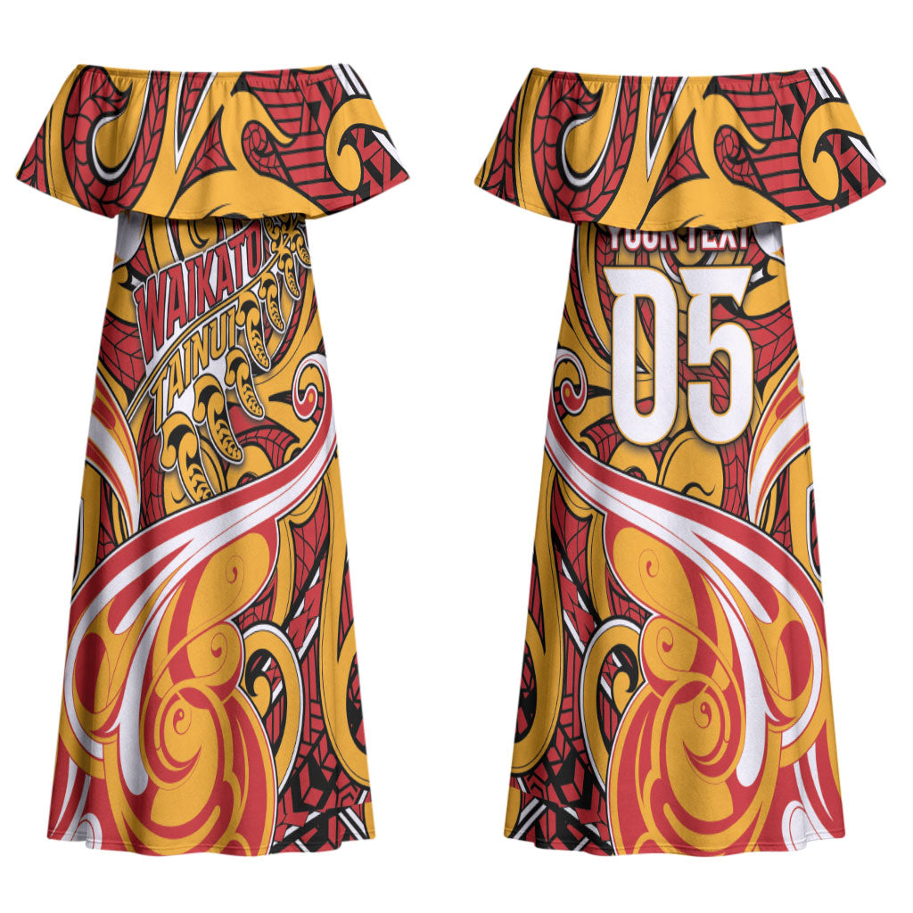 Custom Aotearoa Waikato Tainui Couples Matching Off Shoulder Maxi Dress and Hawaiian Shirt Maori Tribal Pattern Koru Motif