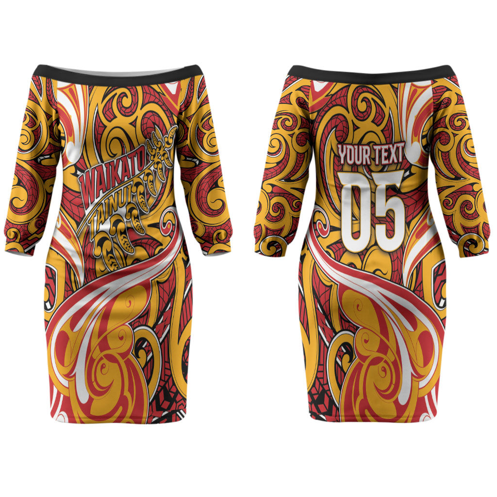 Custom Aotearoa Waikato Tainui Couples Matching Off The Shoulder Long Sleeve Dress and Long Sleeve Button Shirt Maori Tribal Pattern Koru Motif