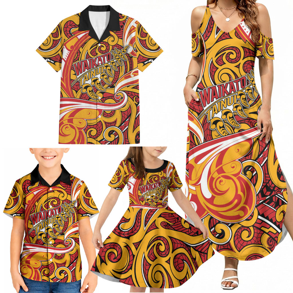 Custom Aotearoa Waikato Tainui Family Matching Summer Maxi Dress and Hawaiian Shirt Maori Tribal Pattern Koru Motif DT05 - Polynesian Pride