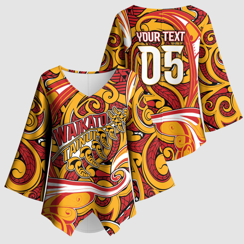 Custom Aotearoa Waikato Tainui Kimono Sleeve Blouse Maori Tribal Pattern Koru Motif