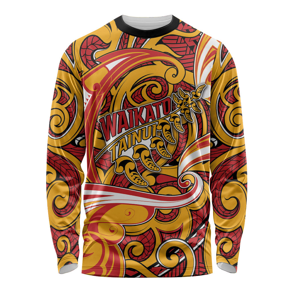 Custom Aotearoa Waikato Tainui Long Sleeve Shirt Maori Tribal Pattern Koru Motif DT05 Unisex Yellow - Polynesian Pride