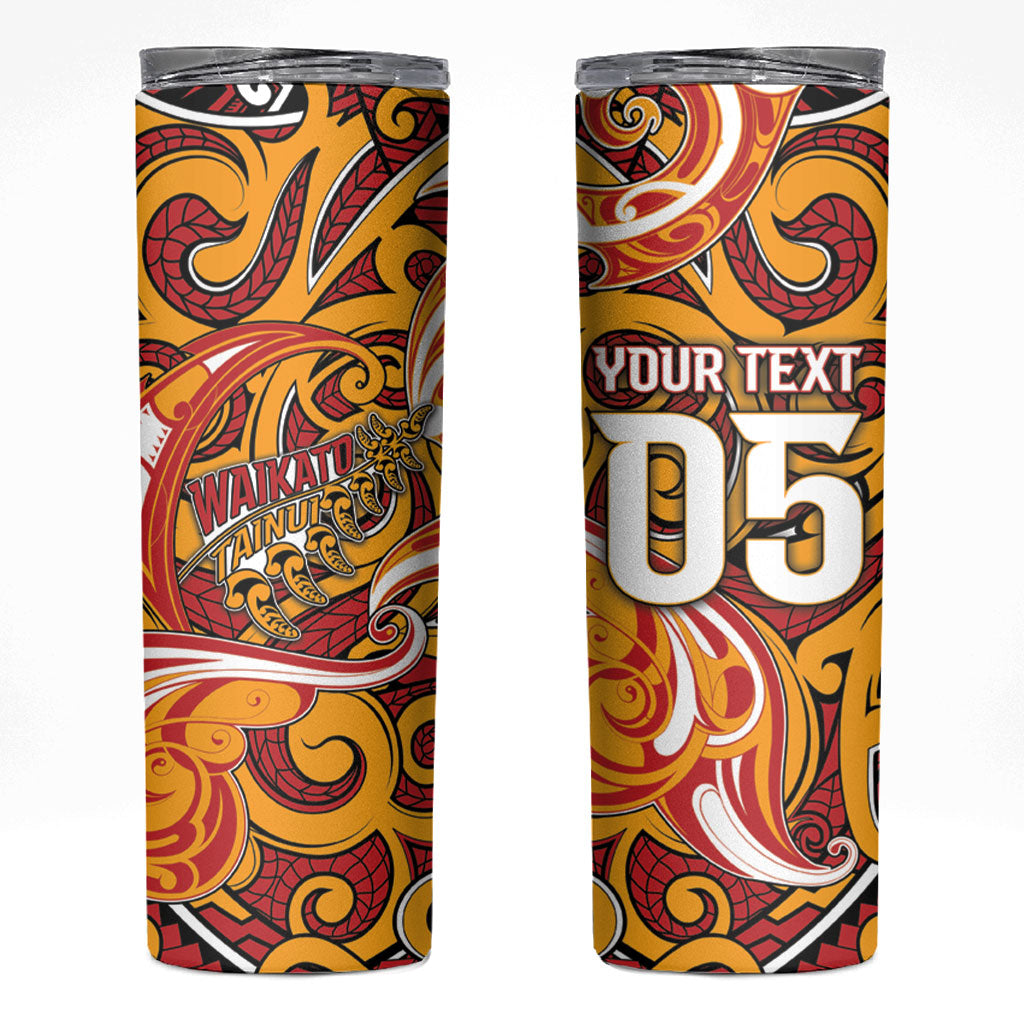 Custom Aotearoa Waikato Tainui Skinny Tumbler Maori Tribal Pattern Koru Motif DT05 Yellow - Polynesian Pride