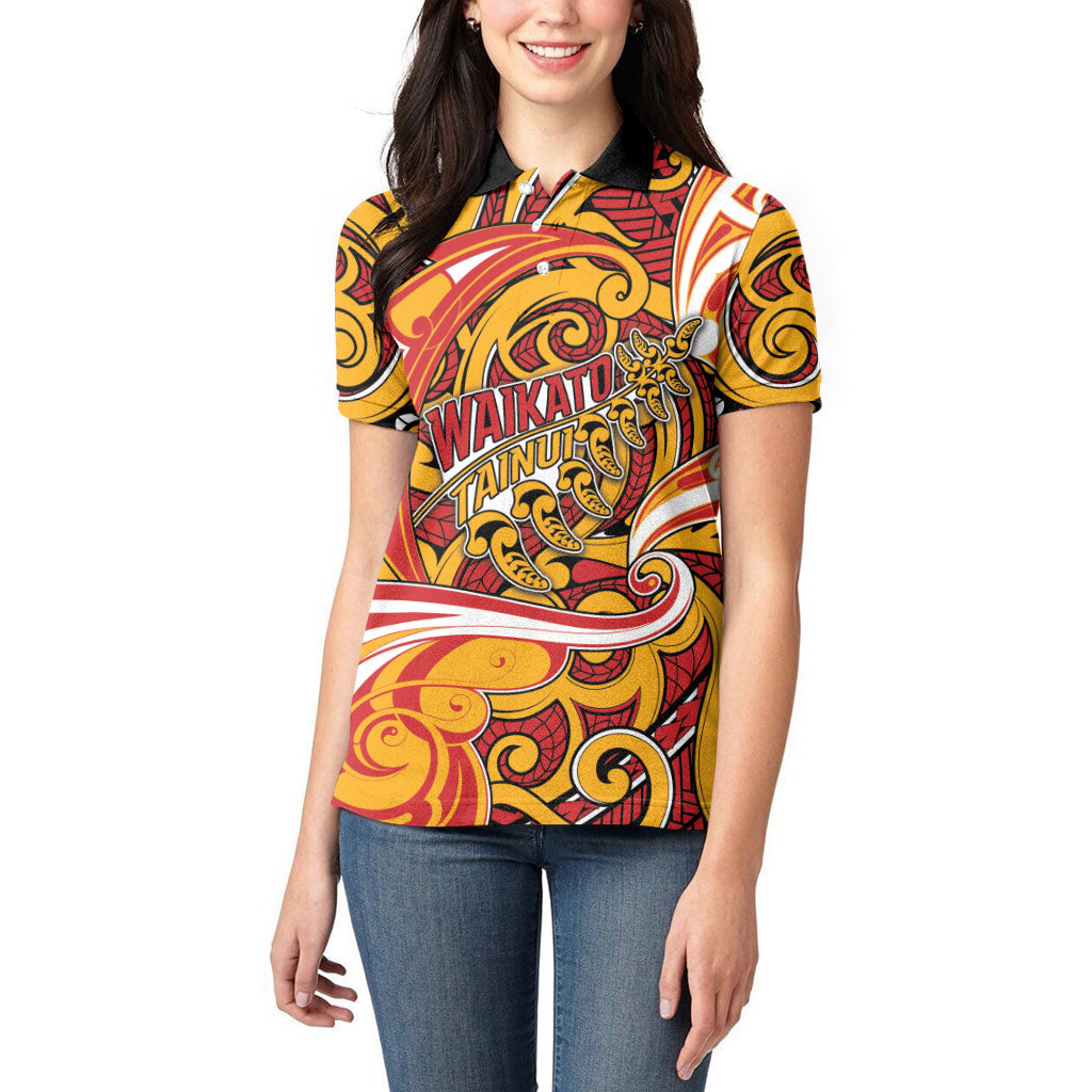Custom Aotearoa Waikato Tainui Women Polo Shirt Maori Tribal Pattern Koru Motif