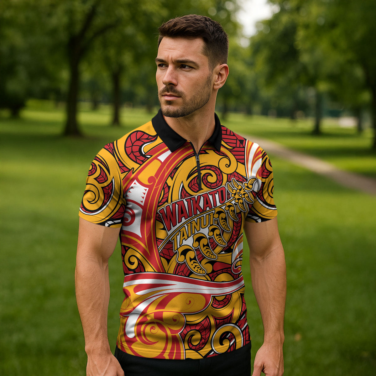Custom Aotearoa Waikato Tainui Zipper Polo Shirt Maori Tribal Pattern Koru Motif