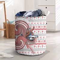 French Polynesian Christmas Laundry Basket Santa Riding Hammerhead Shark Tahitian DT05 White - Polynesian Pride