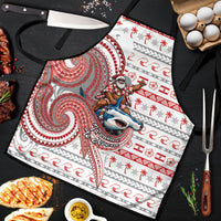 French Polynesian Christmas Apron Santa Riding Hammerhead Shark Tahitian DT05 White - Polynesian Pride