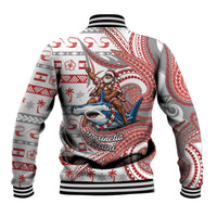 French Polynesian Christmas Baseball Jacket Santa Riding Hammerhead Shark Tahitian DT05 - Polynesian Pride