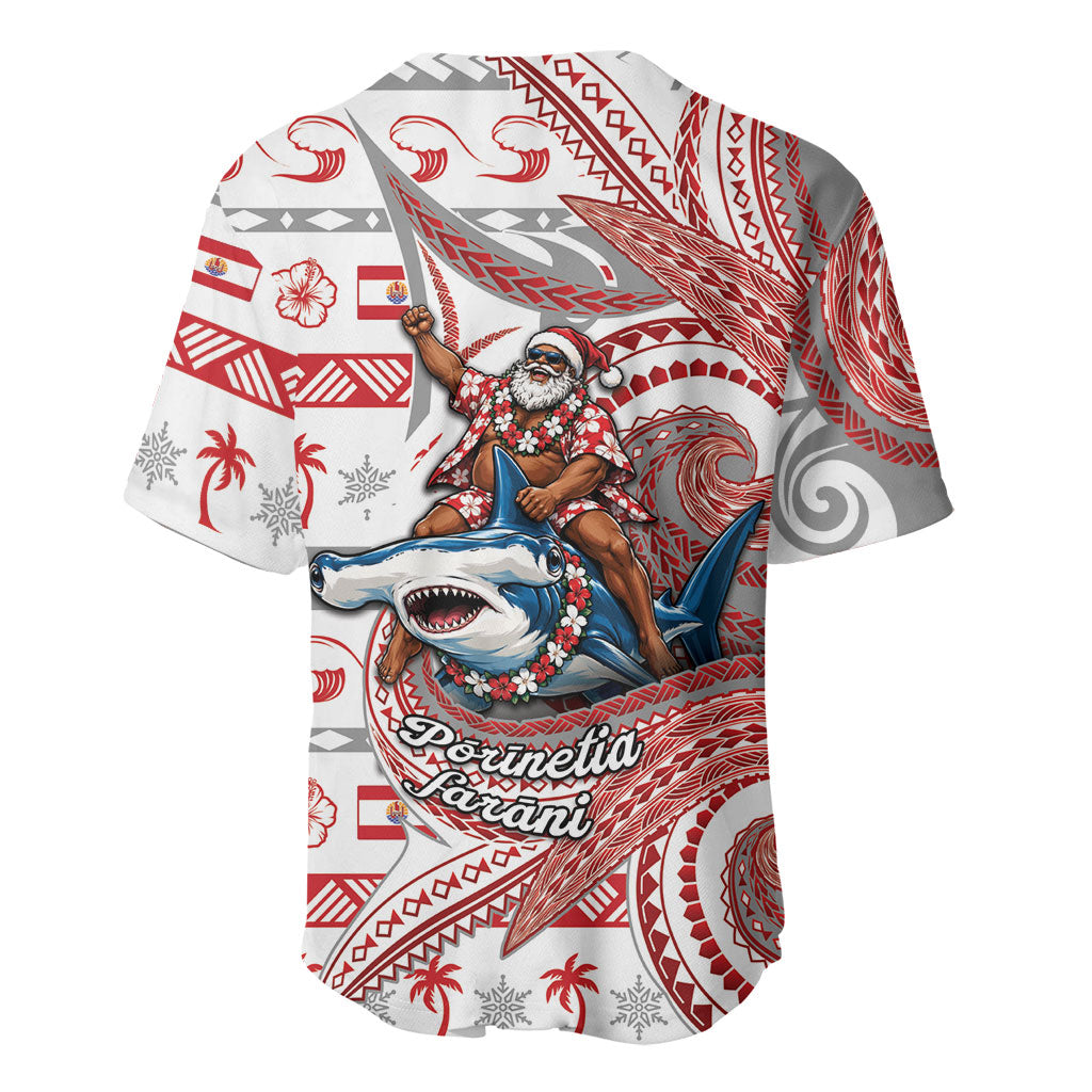 French Polynesian Christmas Baseball Jersey Santa Riding Hammerhead Shark Tahitian DT05 - Polynesian Pride