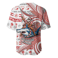 French Polynesian Christmas Baseball Jersey Santa Riding Hammerhead Shark Tahitian DT05 - Polynesian Pride