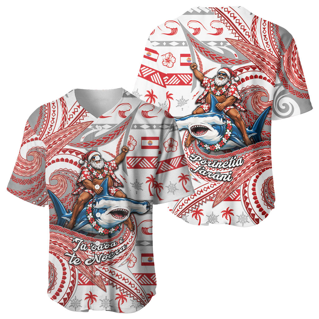 French Polynesian Christmas Baseball Jersey Santa Riding Hammerhead Shark Tahitian DT05 - Polynesian Pride