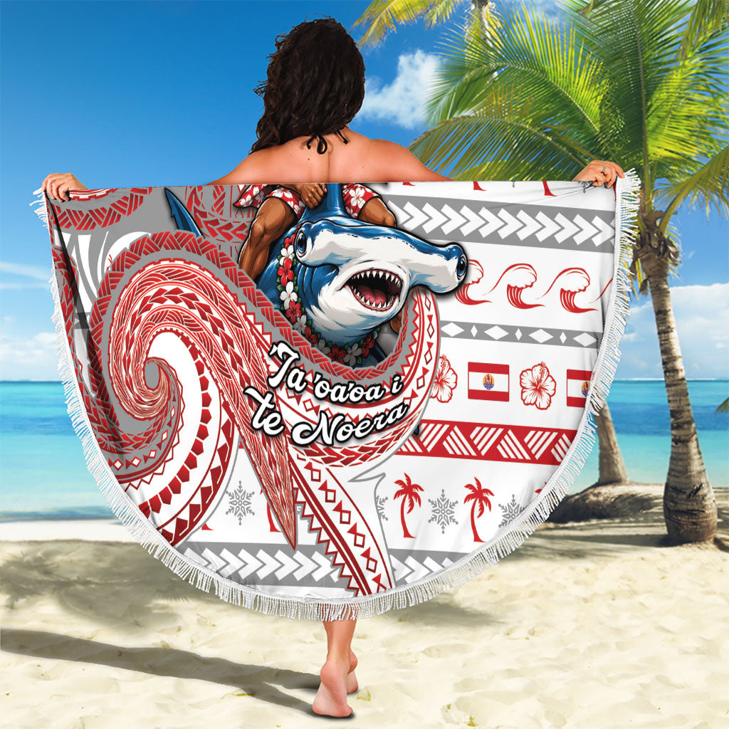 French Polynesian Christmas Beach Blanket Santa Riding Hammerhead Shark Tahitian DT05 - Polynesian Pride