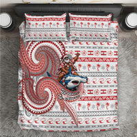 French Polynesian Christmas Bedding Set Santa Riding Hammerhead Shark Tahitian