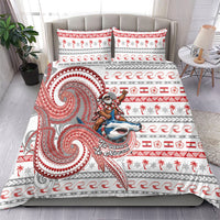 French Polynesian Christmas Bedding Set Santa Riding Hammerhead Shark Tahitian
