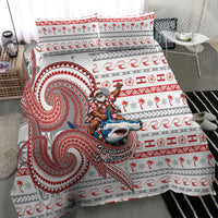 French Polynesian Christmas Bedding Set Santa Riding Hammerhead Shark Tahitian