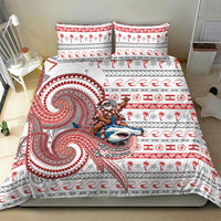 French Polynesian Christmas Bedding Set Santa Riding Hammerhead Shark Tahitian