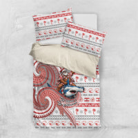French Polynesian Christmas Bedding Set Santa Riding Hammerhead Shark Tahitian