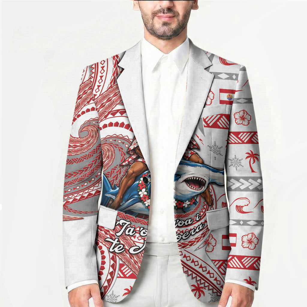 French Polynesian Christmas Blazer Santa Riding Hammerhead Shark Tahitian DT05 - Polynesian Pride