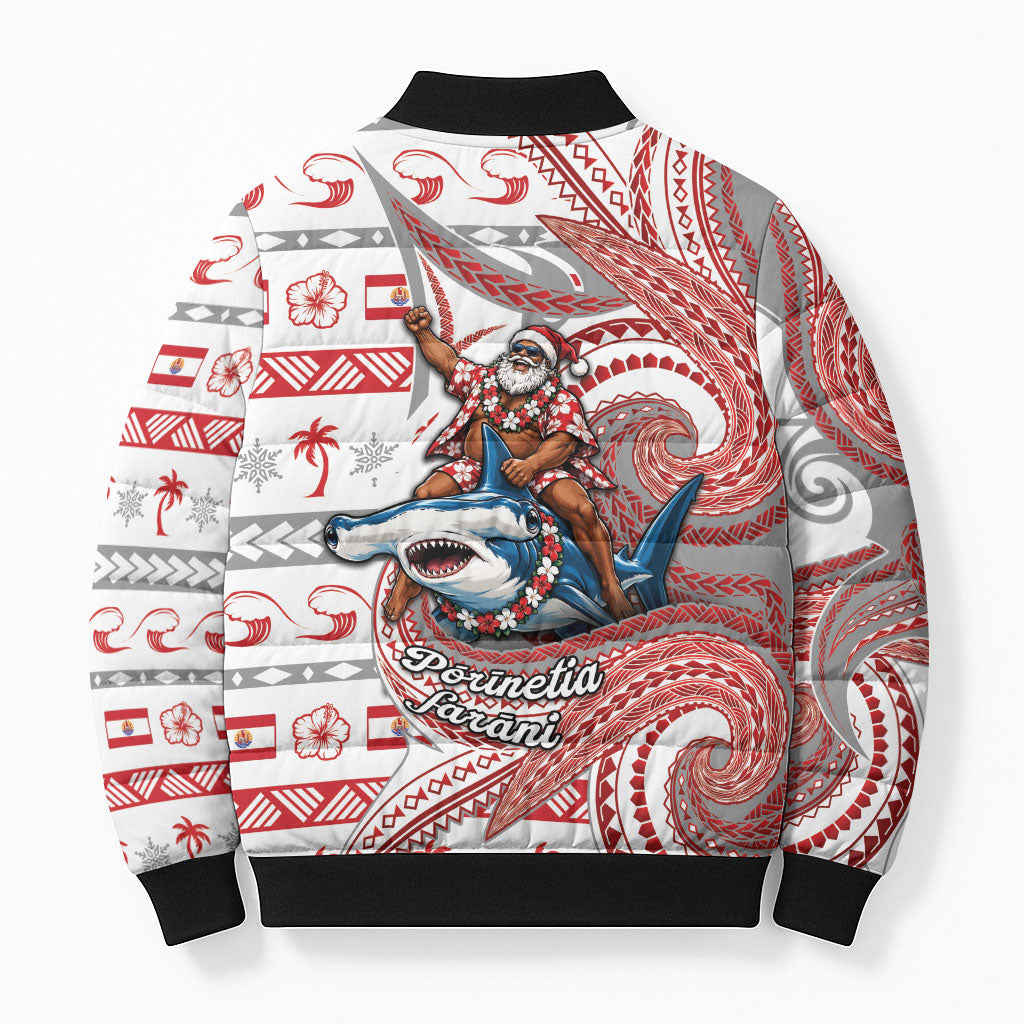 French Polynesian Christmas Bomber Puffer Jacket Santa Riding Hammerhead Shark Tahitian DT05 - Polynesian Pride
