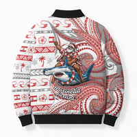 French Polynesian Christmas Bomber Puffer Jacket Santa Riding Hammerhead Shark Tahitian DT05 - Polynesian Pride