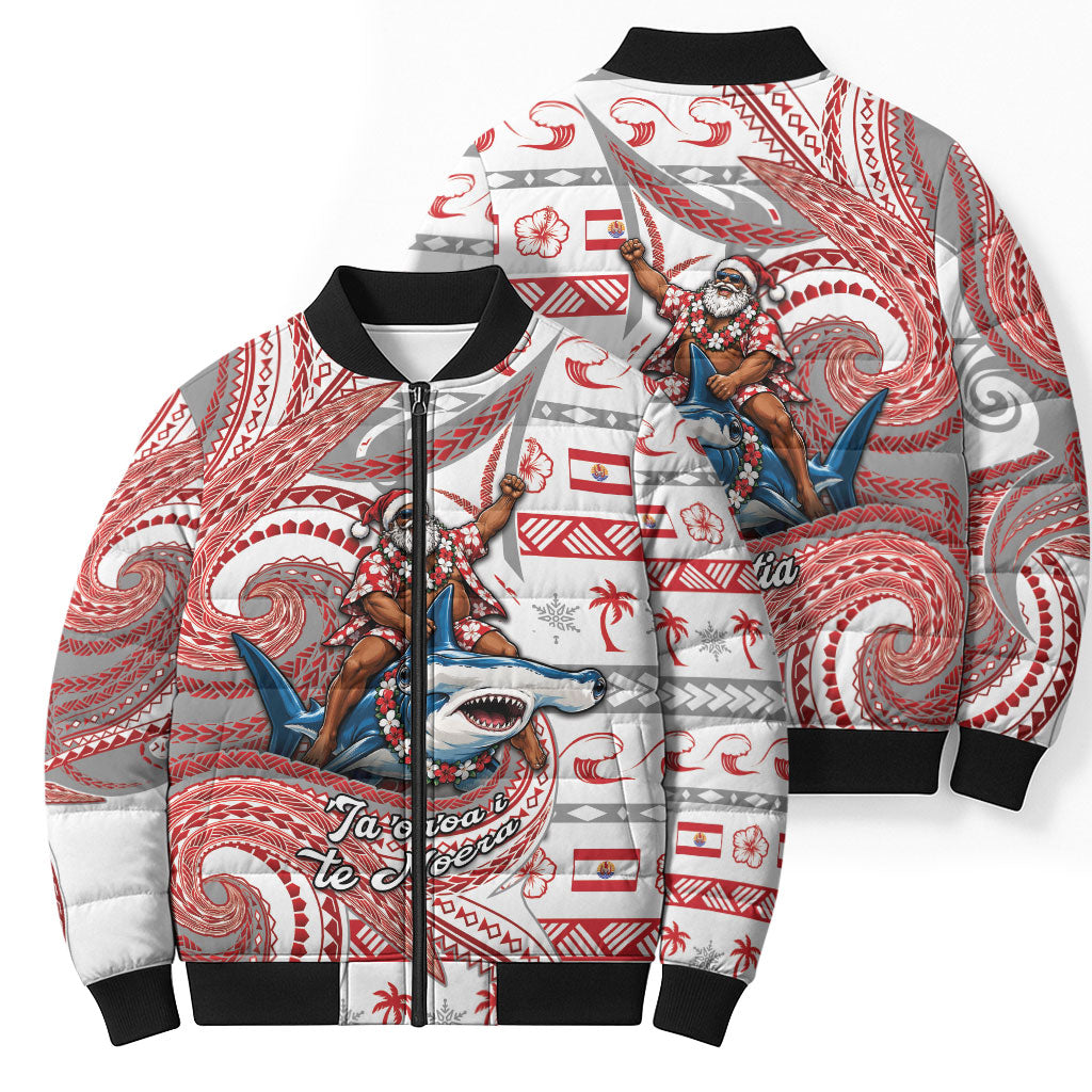 French Polynesian Christmas Bomber Puffer Jacket Santa Riding Hammerhead Shark Tahitian DT05 - Polynesian Pride