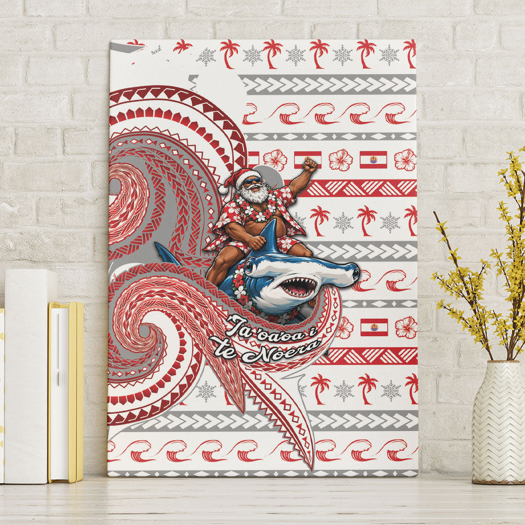 French Polynesian Christmas Canvas Wall Art Santa Riding Hammerhead Shark Tahitian DT05 Without Frame White - Polynesian Pride