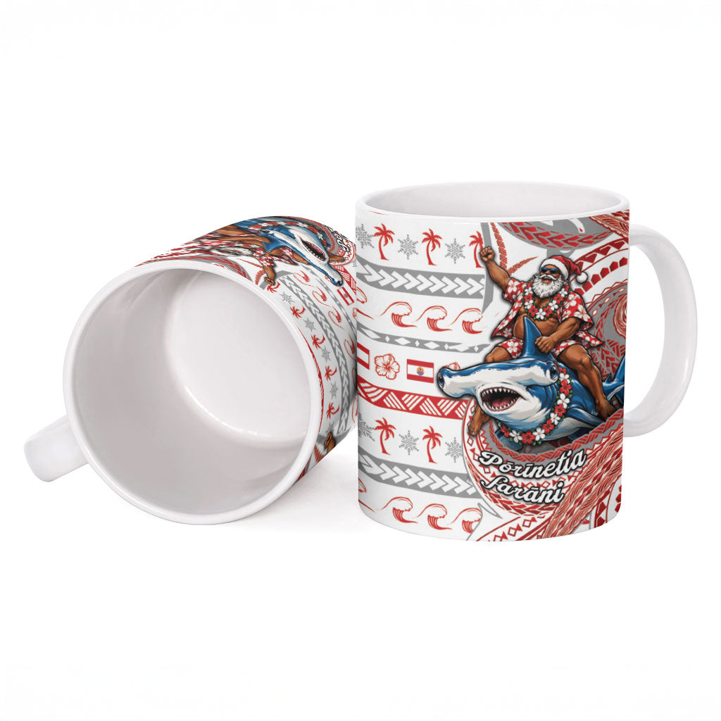 French Polynesian Christmas Ceramic Mug Santa Riding Hammerhead Shark Tahitian DT05 - Polynesian Pride