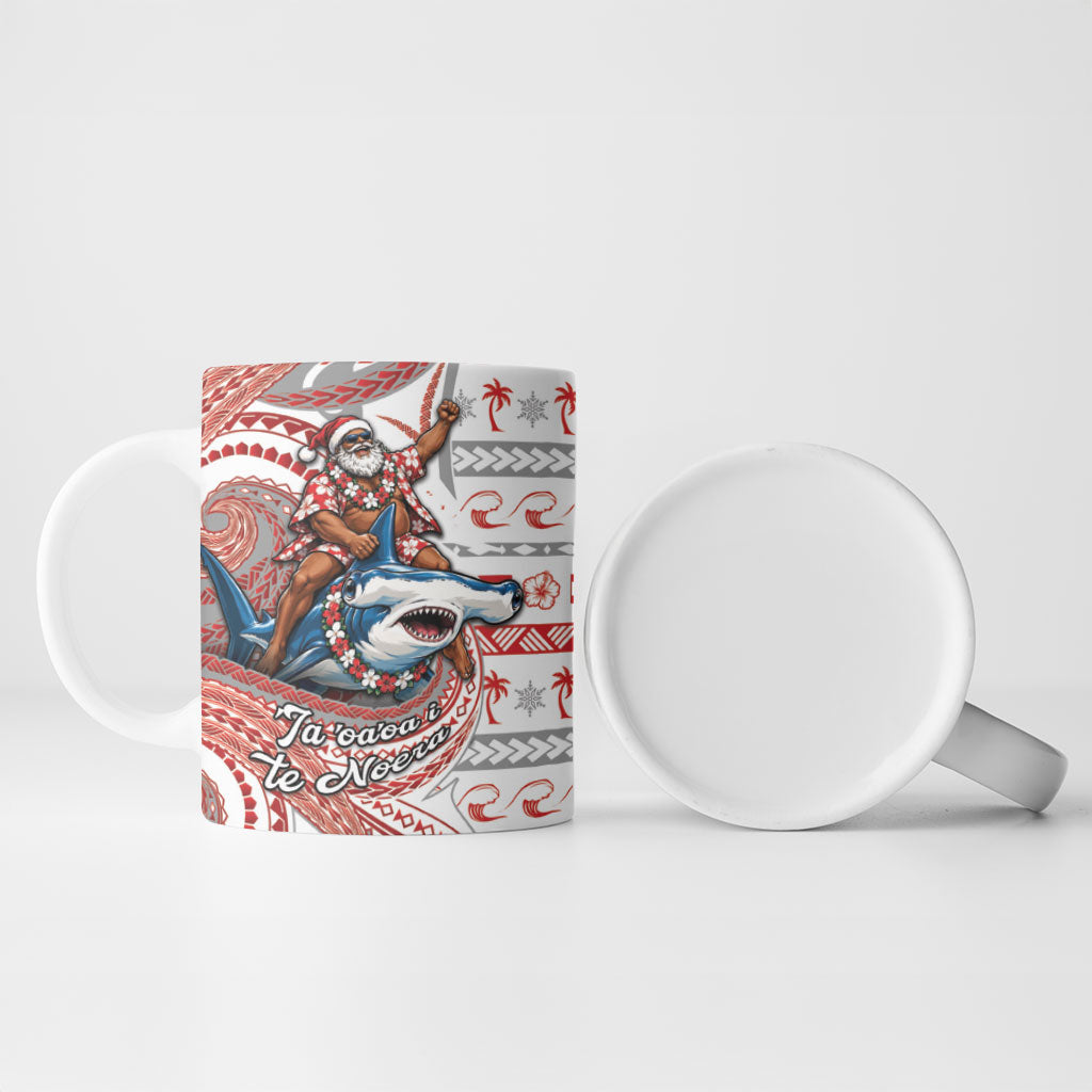 French Polynesian Christmas Ceramic Mug Santa Riding Hammerhead Shark Tahitian DT05 - Polynesian Pride