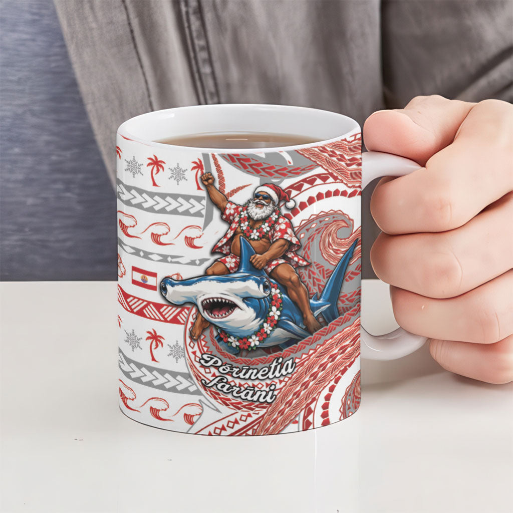 French Polynesian Christmas Ceramic Mug Santa Riding Hammerhead Shark Tahitian DT05 - Polynesian Pride
