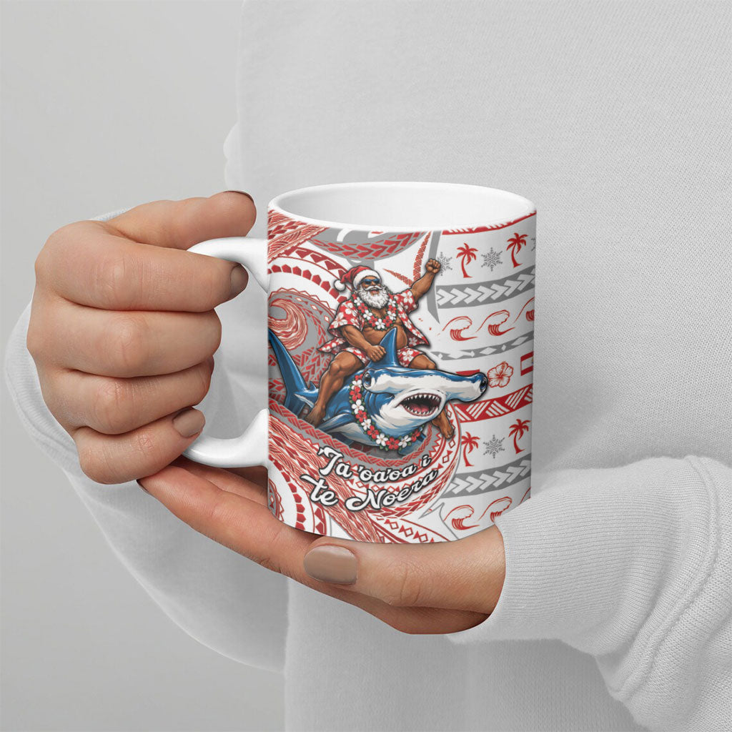 French Polynesian Christmas Ceramic Mug Santa Riding Hammerhead Shark Tahitian DT05 - Polynesian Pride