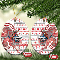 French Polynesian Christmas Ceramic Ornament Santa Riding Hammerhead Shark Tahitian DT05 Oval White - Polynesian Pride